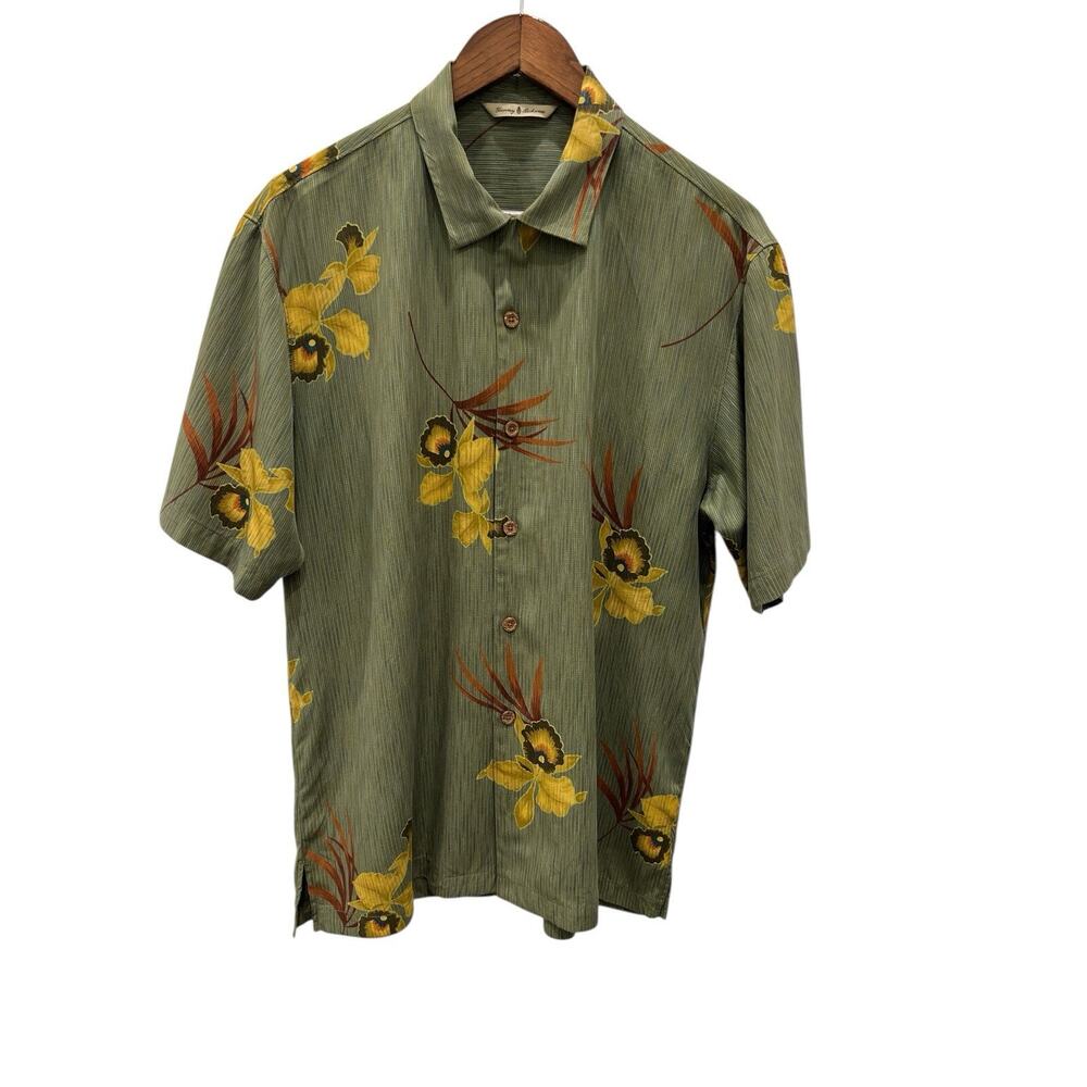 Tommy Bahama Men’s Hawaiian Silk Blend Shirt Size M Green Floral Short Sleeve